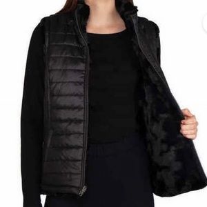 Black Nicole Miller Women's Reversible Faux Fur Vest.